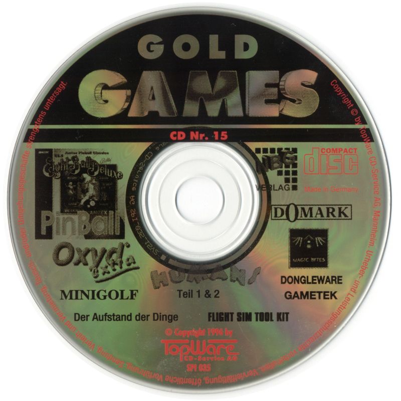 Media for Gold Games (DOS): Disc 15/15: Der Aufstand der Dinge, Eight Ball Deluxe, Flight Simulator Toolkit, Humans 1+2, Minigolf, Oxyd Extra