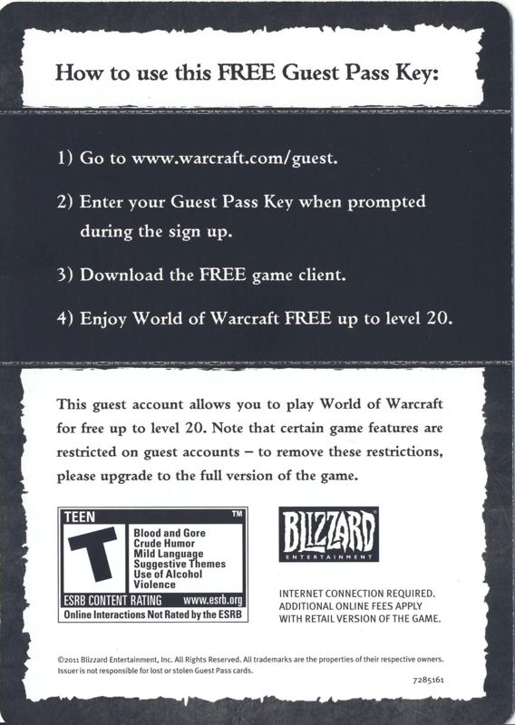 Advertisement for Diablo III (Macintosh and Windows): WOW Guest Pass - Back