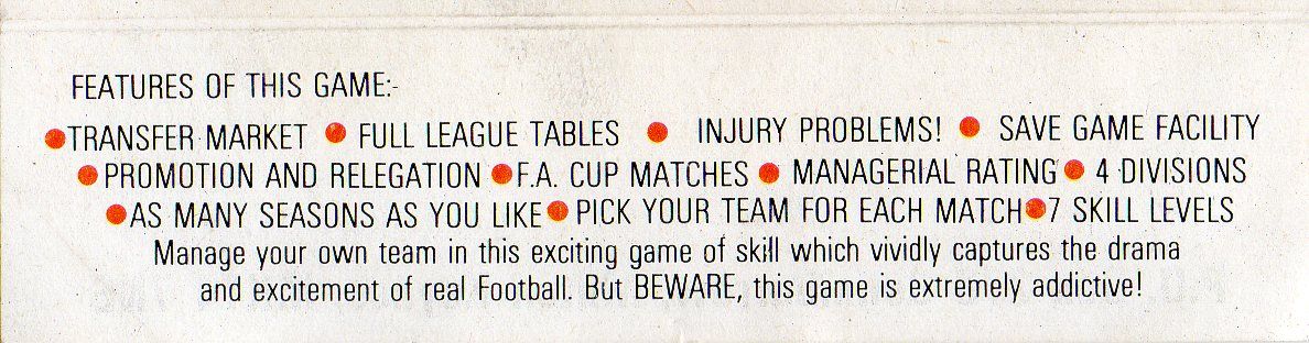 Back Cover for Football Manager (ZX81)