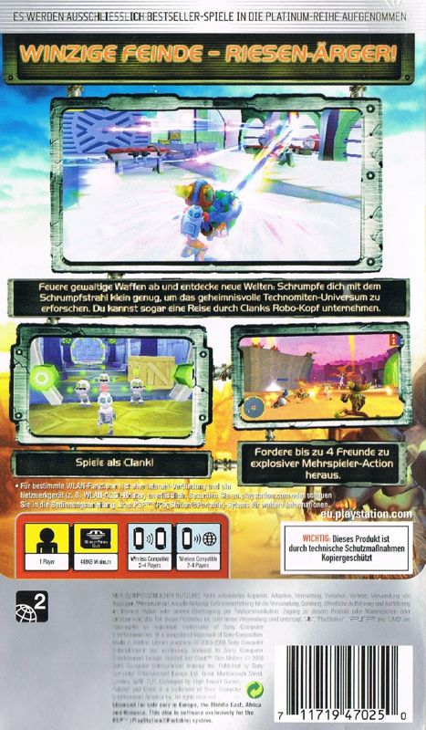 Back Cover for Ratchet & Clank: Size Matters (PSP) (Alternate Platinum release)