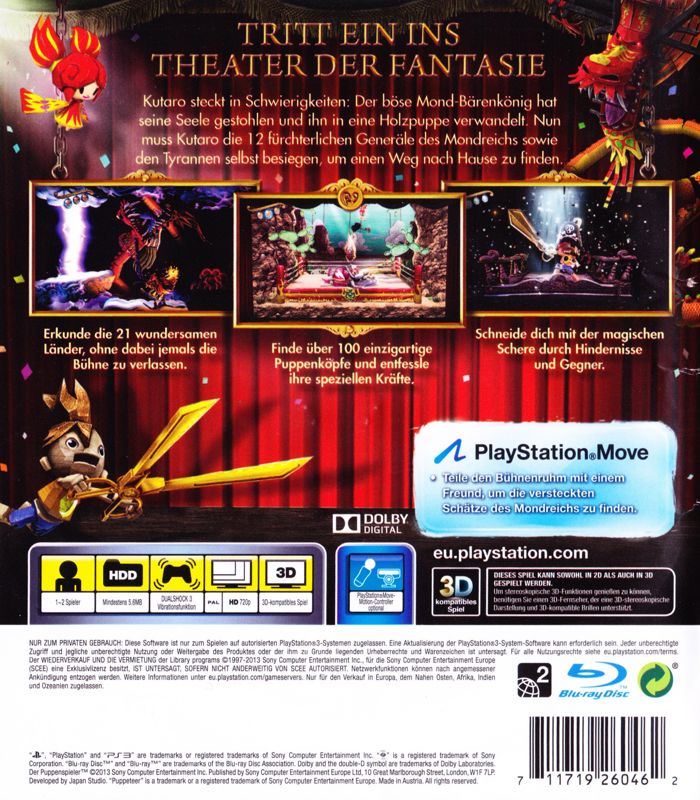 Back Cover for Puppeteer (PlayStation 3)