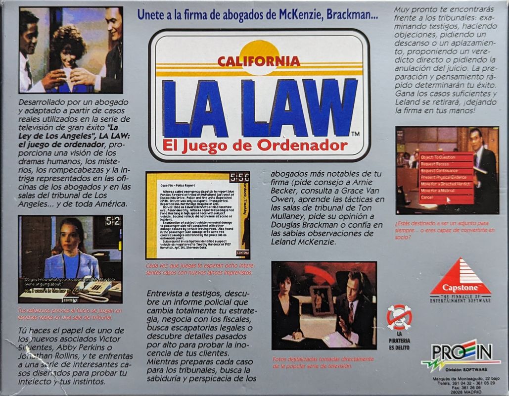 Back Cover for LA Law: The Computer Game (DOS)