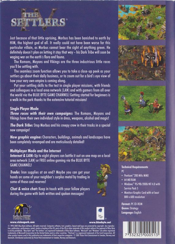 Back Cover for The Settlers: Fourth Edition (Windows) (Vision Park 2001 release - English language version)