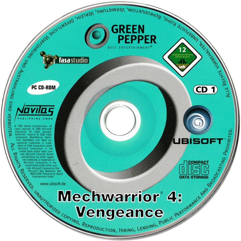 Media for MechWarrior 4: Vengeance (Windows) (Green Pepper release (#205)): Disc #1