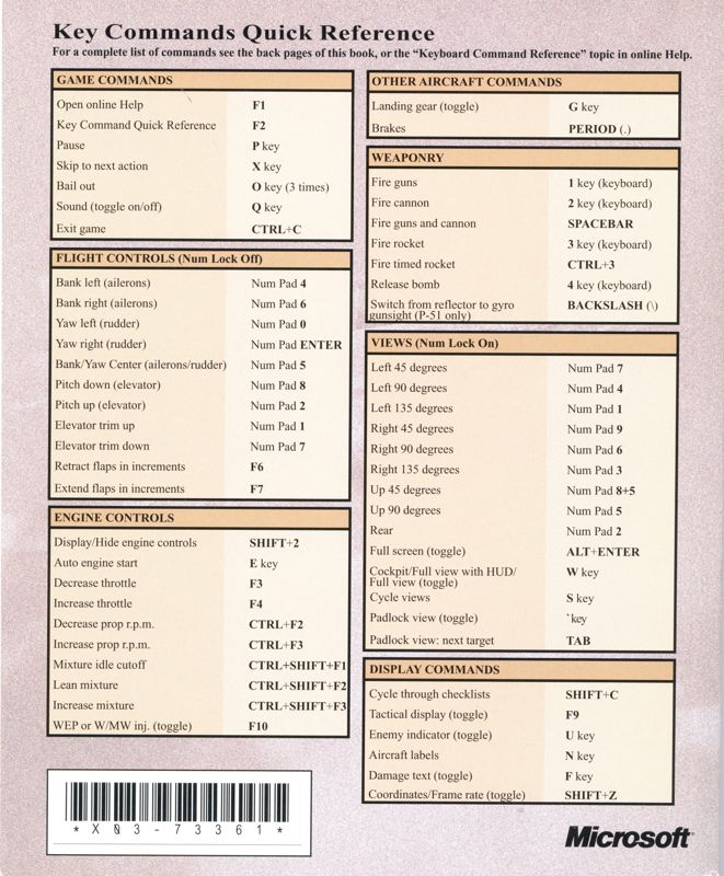 Reference Card for Microsoft Combat Flight Simulator: WWII Europe Series (Windows) (Unique back flap box design)
