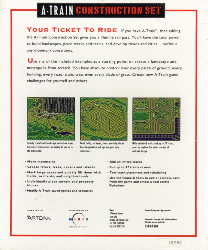 Back Cover for A-Train Construction Set (DOS)