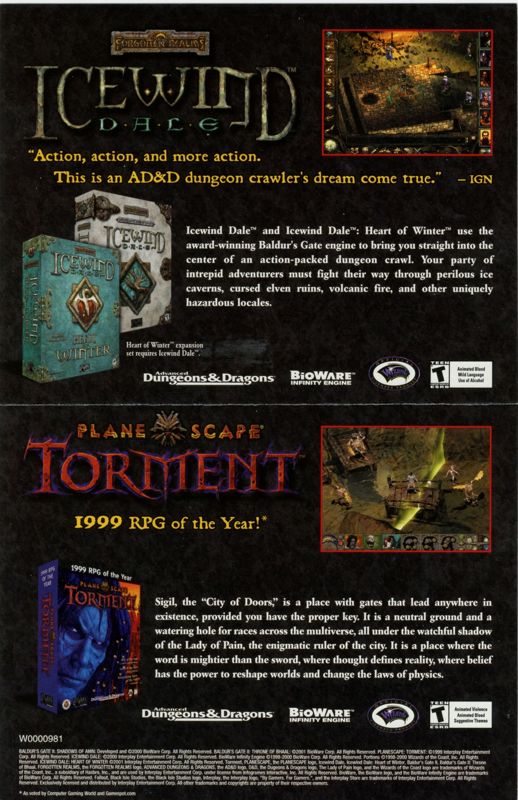 Advertisement for Icewind Dale II (Windows): Black Isle - Back