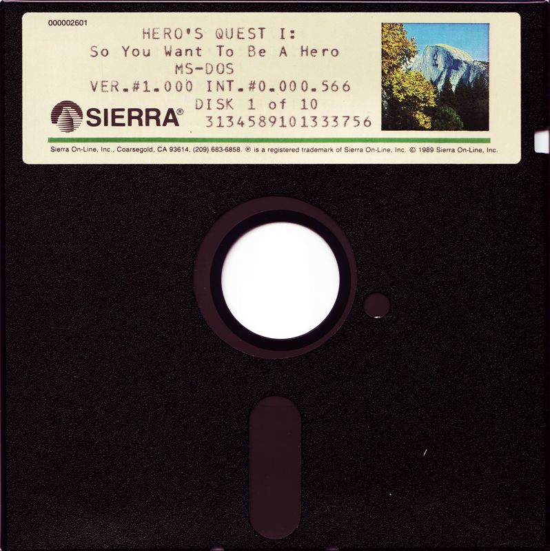 Media for Hero's Quest: So You Want to Be a Hero (DOS): 5.25" Disk - 1/10