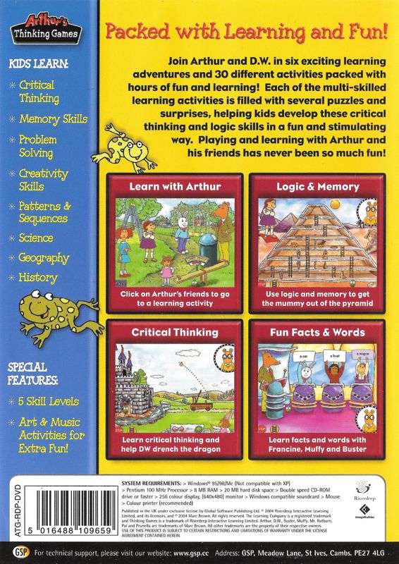 Back Cover for Arthur's Thinking Games (Windows) (GSP release)