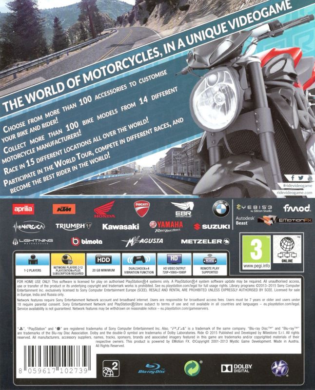 Back Cover for Ride (PlayStation 4)