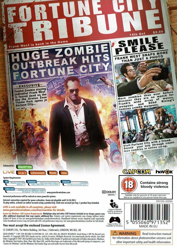 Back Cover for Dead Rising 2: Off the Record (Windows)
