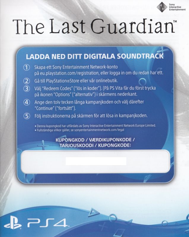 Extras for The Last Guardian (Collector's Edition) (PlayStation 4): Digital Soundtrack (DLC) - Front