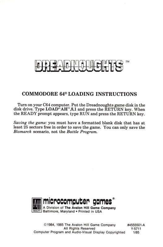 Extras for Dreadnoughts (Commodore 64): C64 Install Instructions