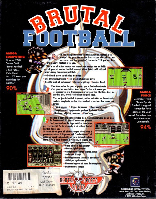 Back Cover for Brutal Sports Football (Amiga) (Deluxe edition - Amiga 1200 version)