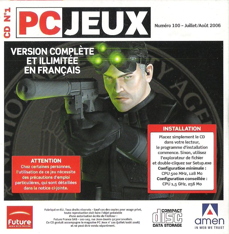 Back Cover for Tom Clancy's Splinter Cell (Windows) (PC Jeux n°100 - couvermount July/August 2006): Disc 1