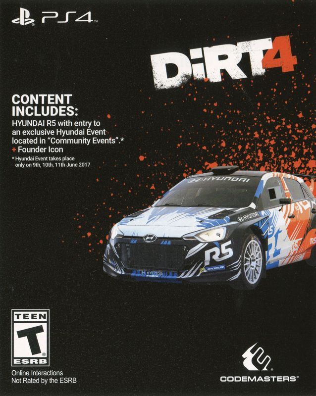 Other for DiRT 4 (PlayStation 4) (Day One Edition): Hyundai R5 DLC Voucher - Front
