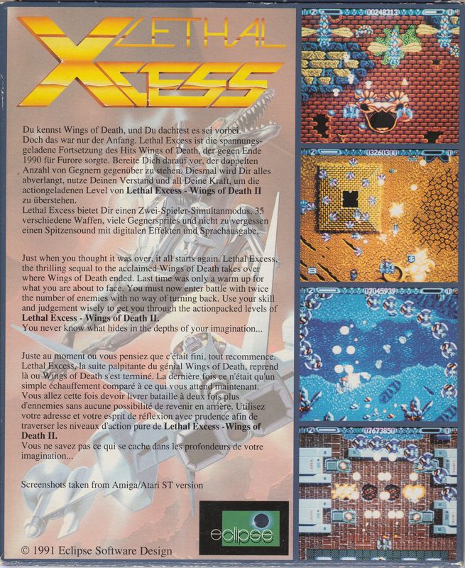 Back Cover for Lethal Xcess: Wings of Death II (Amiga and Atari ST)