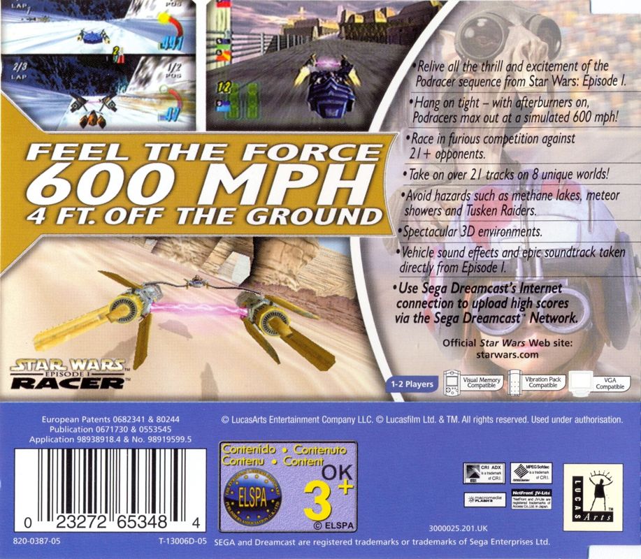 Back Cover for Star Wars: Episode I - Racer (Dreamcast)