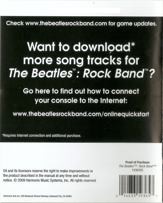 Manual for The Beatles: Rock Band (PlayStation 3): Back
