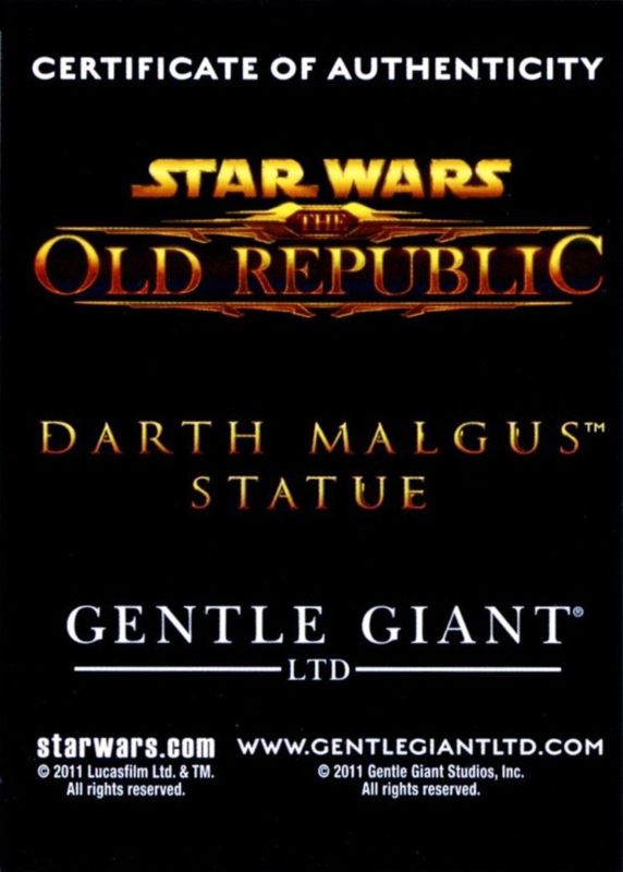 Extras for Star Wars: The Old Republic (Collector's Edition) (Windows): Certificate - Back