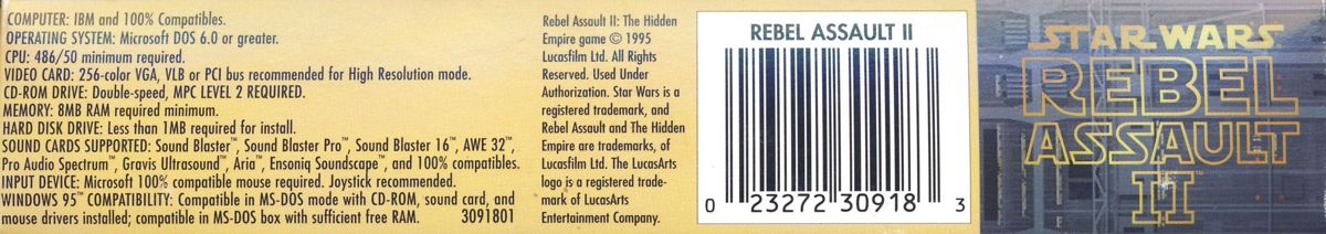 Spine/Sides for Star Wars: Rebel Assault II - The Hidden Empire (DOS): Bottom