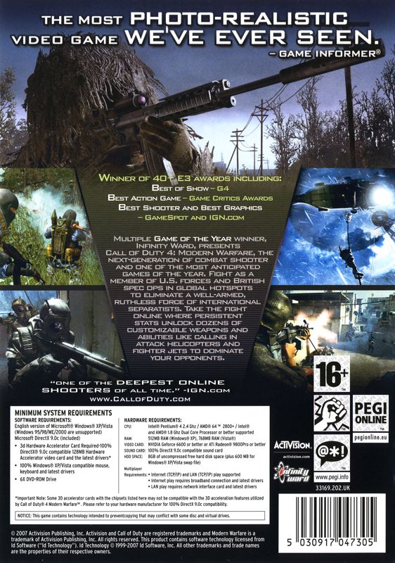Back Cover for Call of Duty 4: Modern Warfare (Windows)