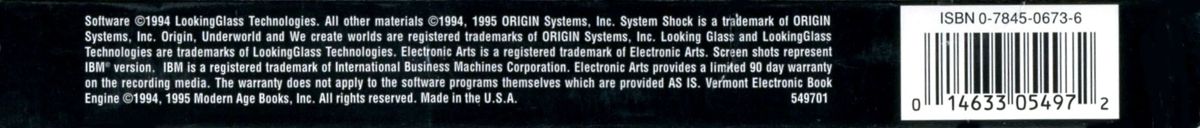 Spine/Sides for System Shock (DOS) (EA CD-ROM Classics release): Bottom