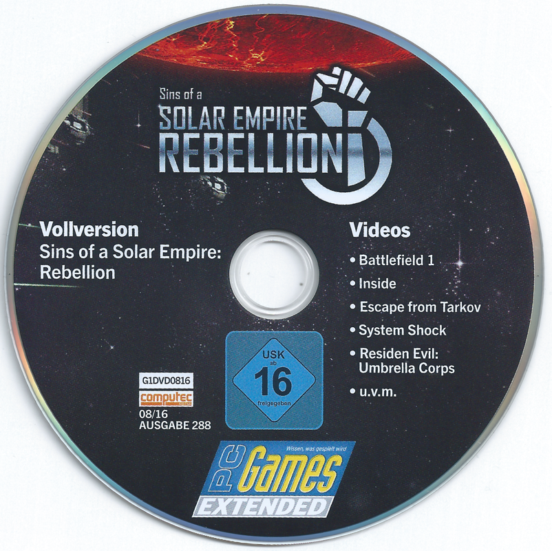 Media for Sins of a Solar Empire: Rebellion (Windows) (PC Games 08/2016 covermount)