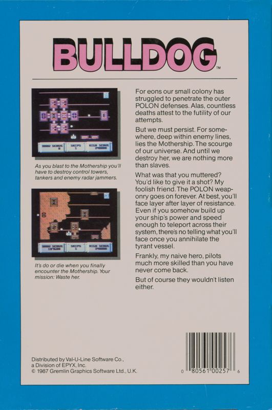 Back Cover for Bulldog (Commodore 64)