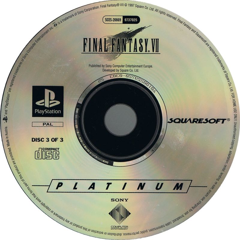 Media for Final Fantasy VII (PlayStation) (Platinum release): Disc 3