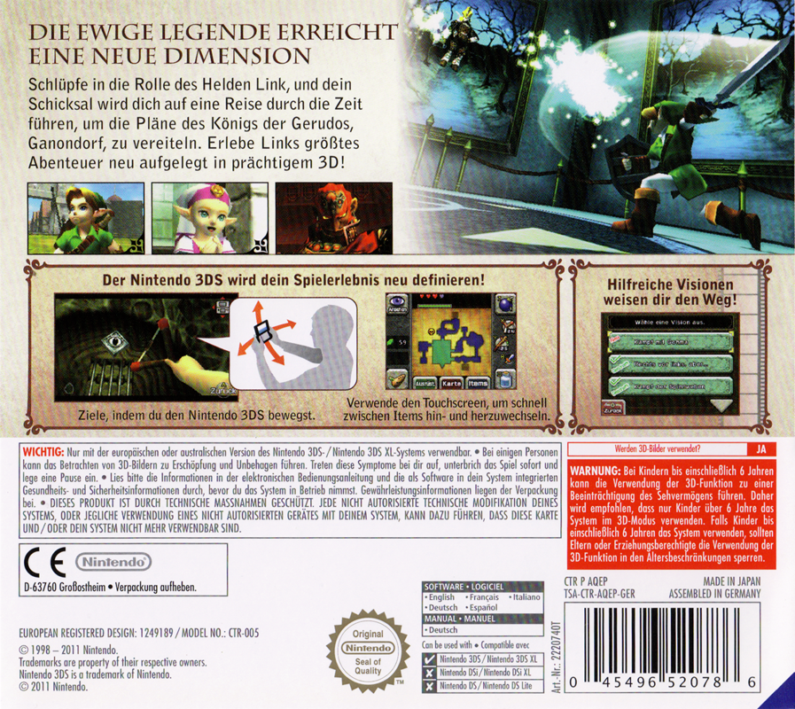 The Legend of Zelda: Ocarina of Time 3D Nintendo 3DS Box Art Cover