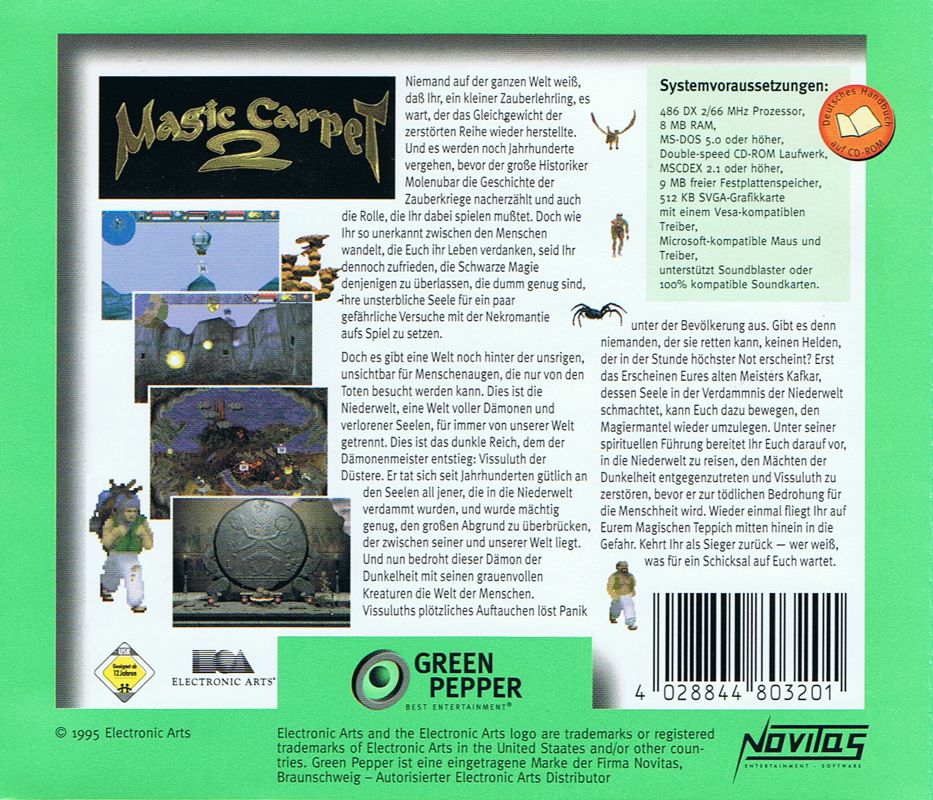 Back Cover for Magic Carpet 2: The Netherworlds (DOS) (Green Pepper release (#32))