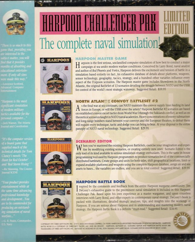 Back Cover for Harpoon: Challenger Pak - Limited Edition (DOS)