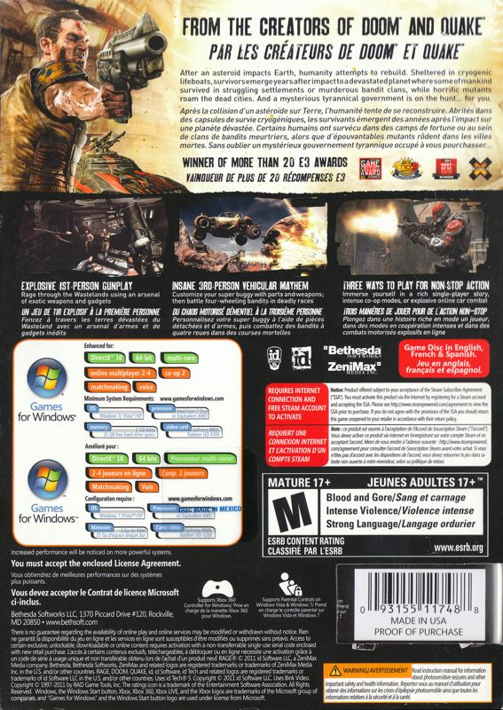 Back Cover for Rage (Anarchy Edition) (Windows)