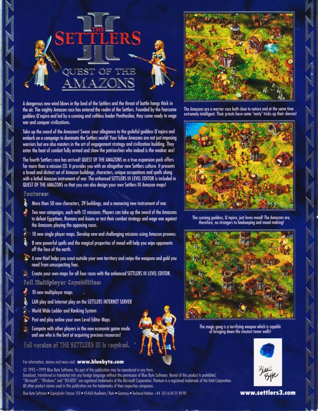 Back Cover for The Settlers III: Quest of the Amazons (Windows)