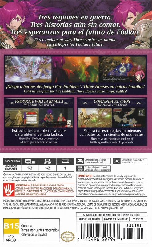 Back Cover for Fire Emblem Warriors: Three Hopes (Nintendo Switch)