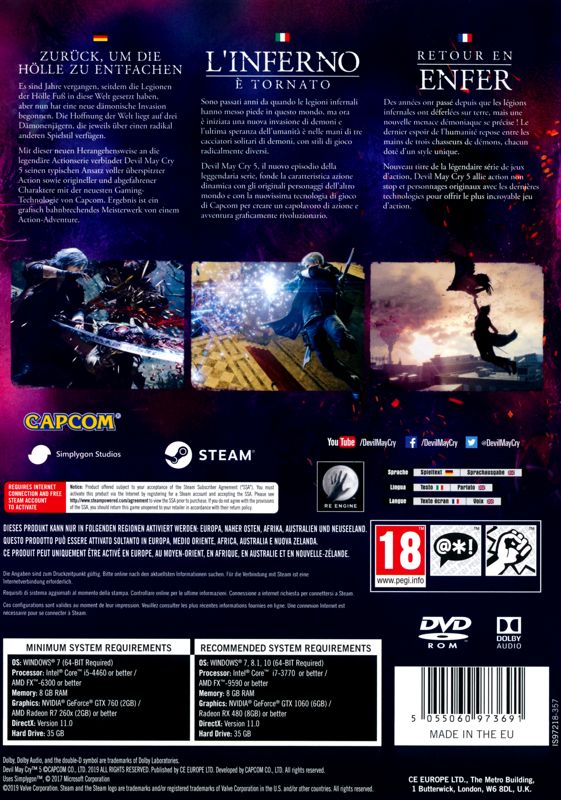 Back Cover for Devil May Cry 5 (Windows)
