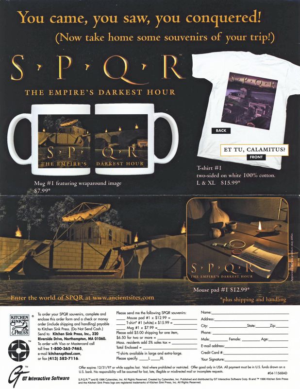 Advertisement for SPQR: The Empire's Darkest Hour (Windows and Windows 3.x): Front