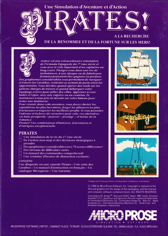 Back Cover for Sid Meier's Pirates! (PC Booter) (Microprose printed 'longbox' without a sleeve.)