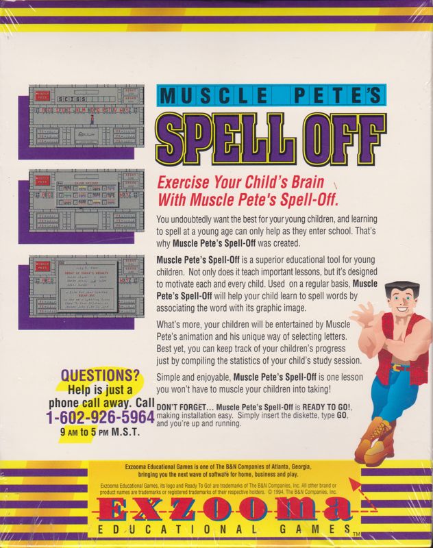 Back Cover for Muscle Pete's Spell Off (DOS)