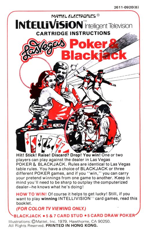 Manual for Las Vegas Poker & Blackjack (Intellivision): Front