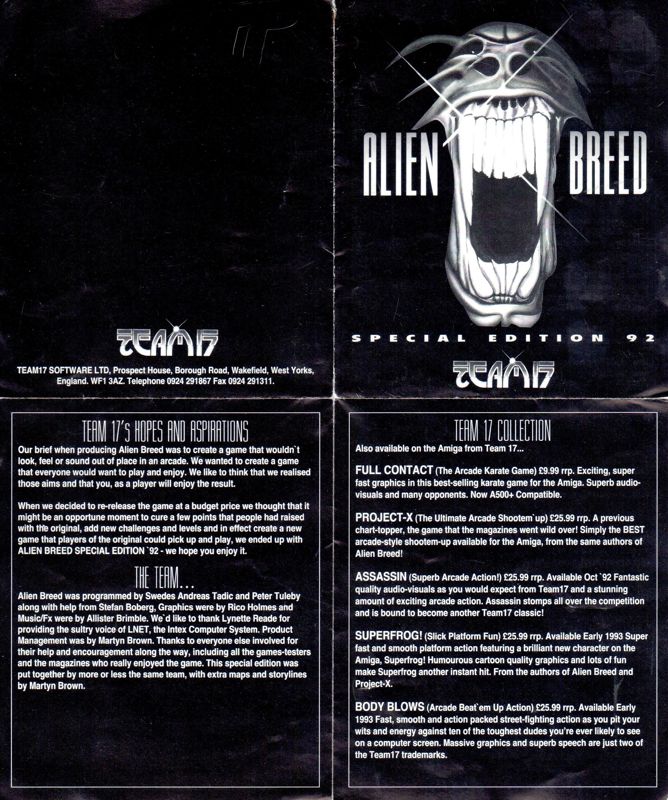 Manual for Alien Breed: Special Edition 92 (Amiga): Front
