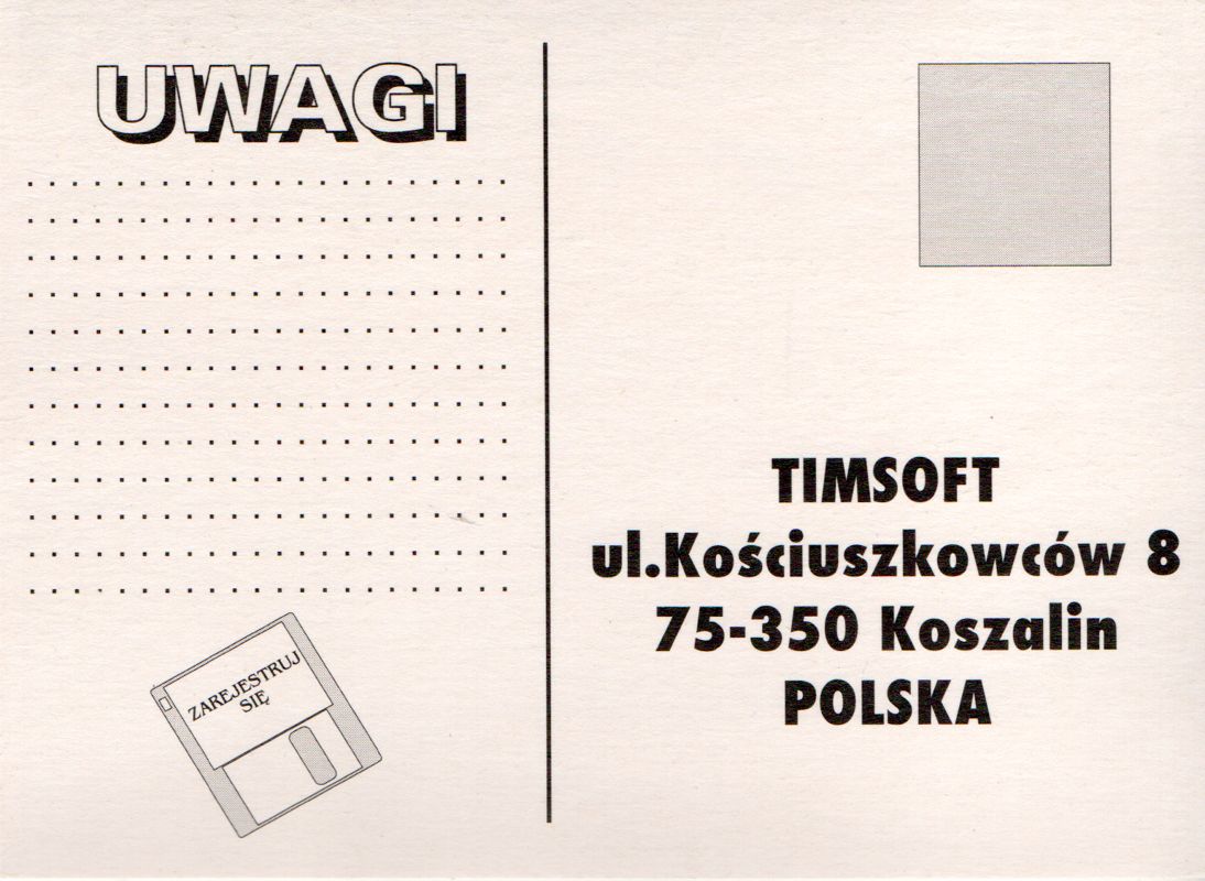 Extras for Brzdąc (DOS) (v1.0): Registration Card - Back