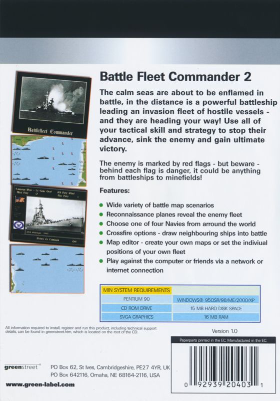 Back Cover for Battle Fleet Commander II (Windows) (Green Label release)