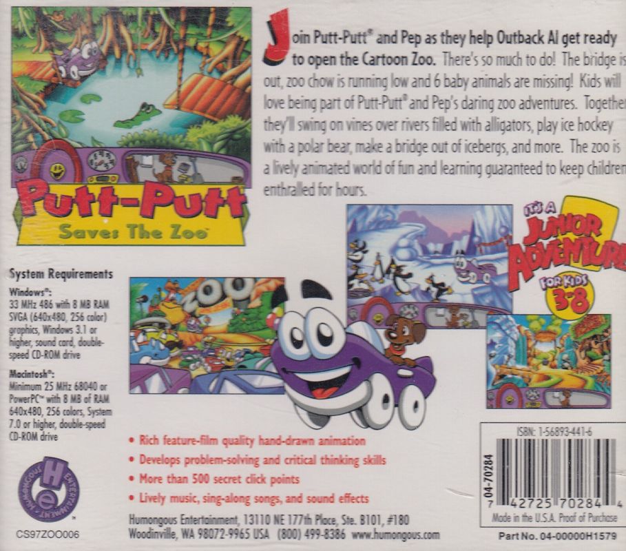 Other for Putt-Putt Saves the Zoo (Macintosh and Windows and Windows 16-bit): Jewel Case - Back