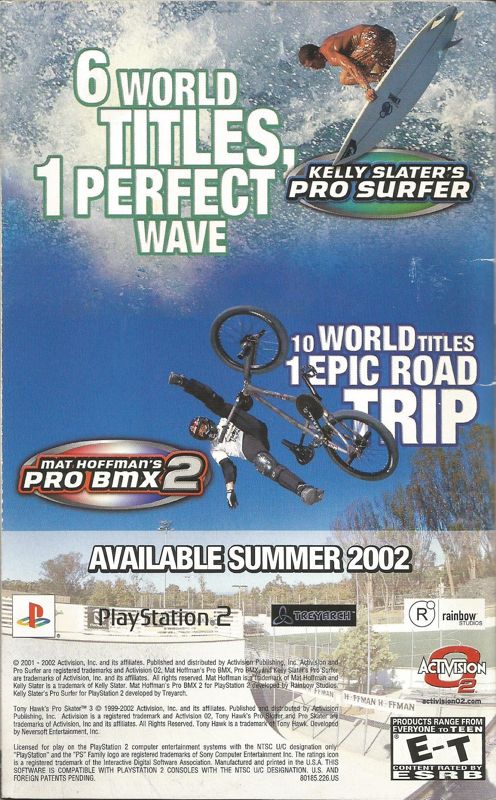 Manual for Tony Hawk's Pro Skater 3 (PlayStation 2) (Greatest Hits release): Back