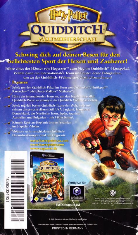 Manual for Harry Potter and the Sorcerer's Stone (GameCube): Back