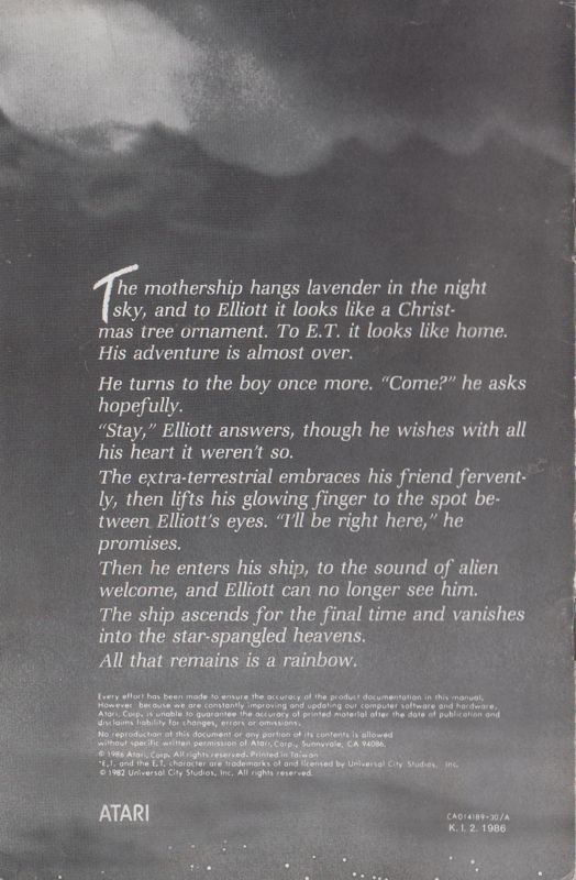 Manual for E.T. Phone Home! (Atari 8-bit): Back