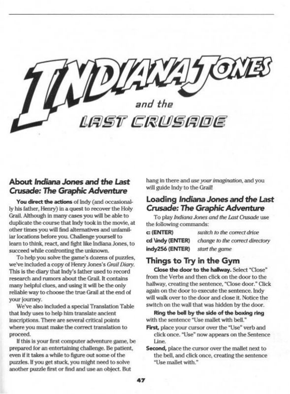 Extras for Indiana Jones and the Last Crusade: The Graphic Adventure (Linux and Macintosh and Windows) (GOG.com release): Reference Card - Front