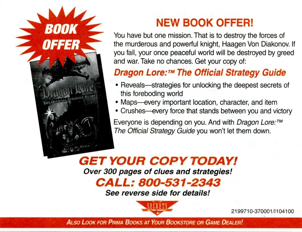 Advertisement for Dragon Lore: The Legend Begins (DOS) (Different discs): Strategy Guide - Front